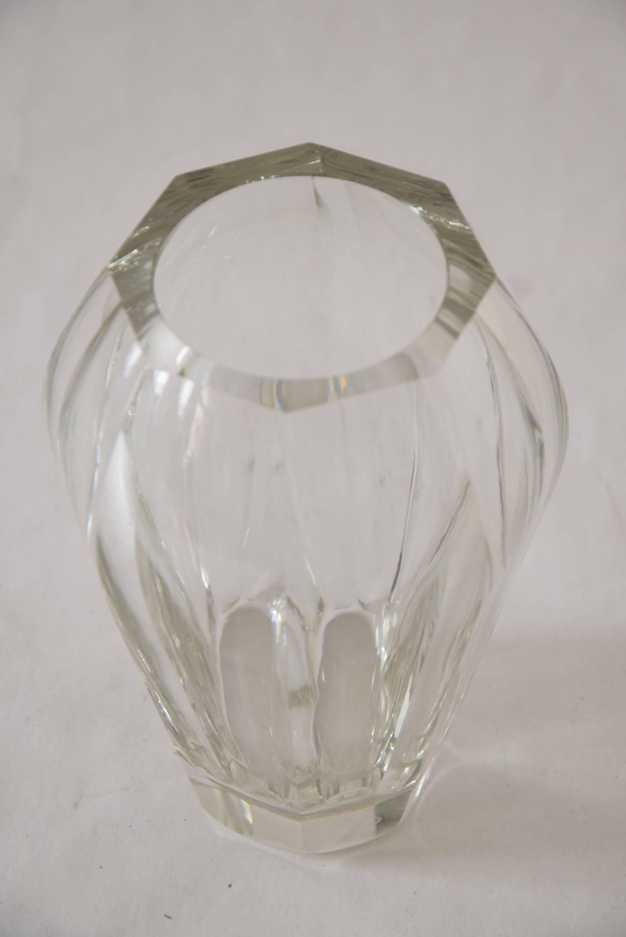 Signed cut art glass 1920s vase by Ludwig Moser & Söhne, Czechoslovakia! 
company Ludwig Moser & Sohne, Meierhofen bei Karlsbad, Czechoslovakia.
Traces of wear at the underside depend on its age.
Signed 1857-1957 Moser Made in