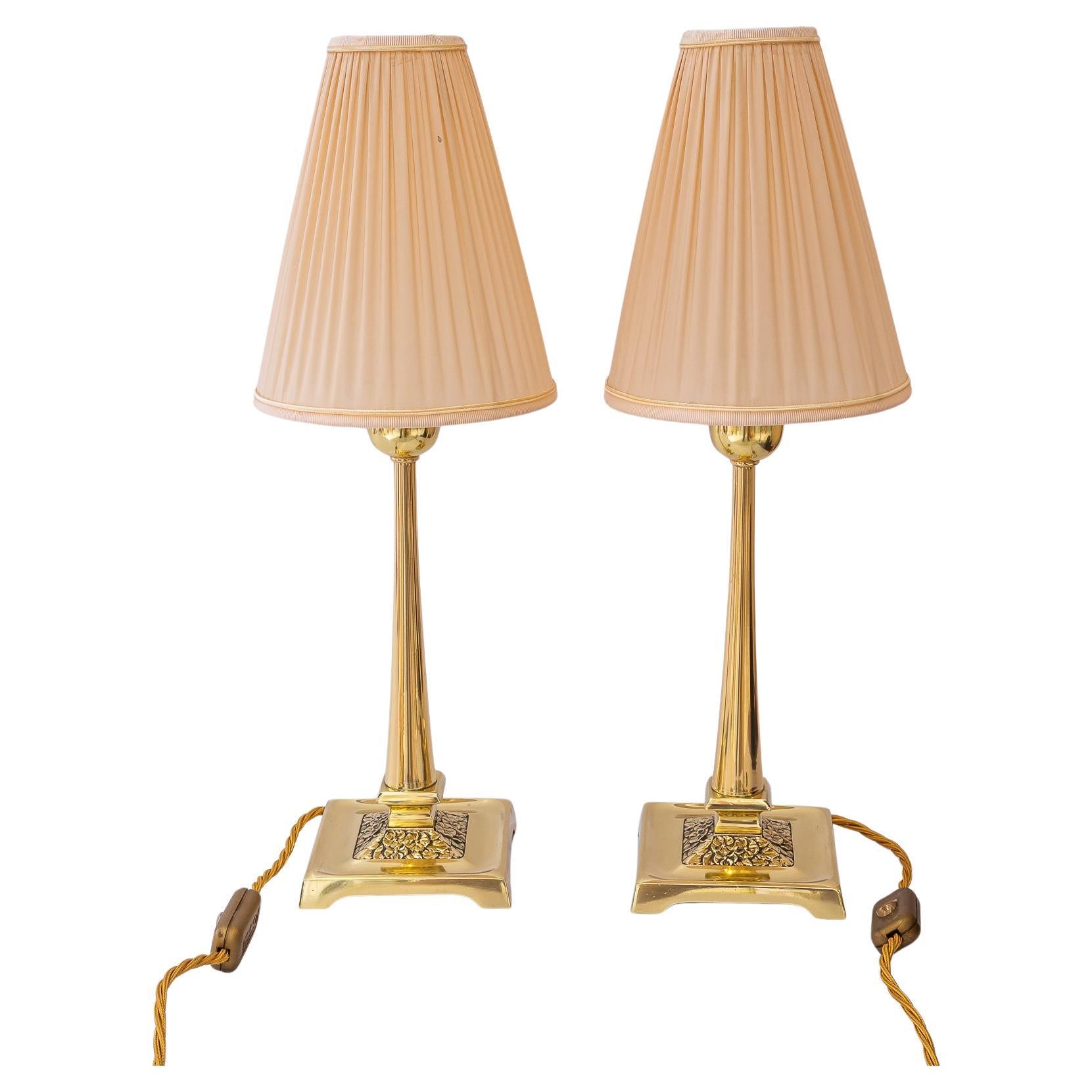 2 Art deco table lamps with fabric shades vienna around 1920