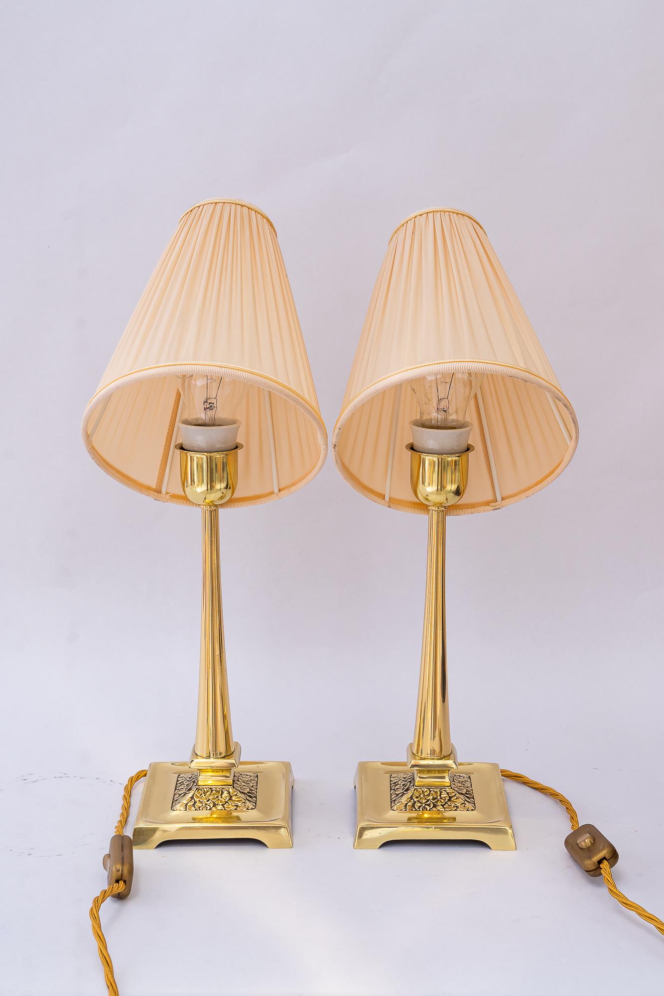 2 Art deco Tischlampen mit Stoffschirmen Wien um 1920 im Angebot 2
