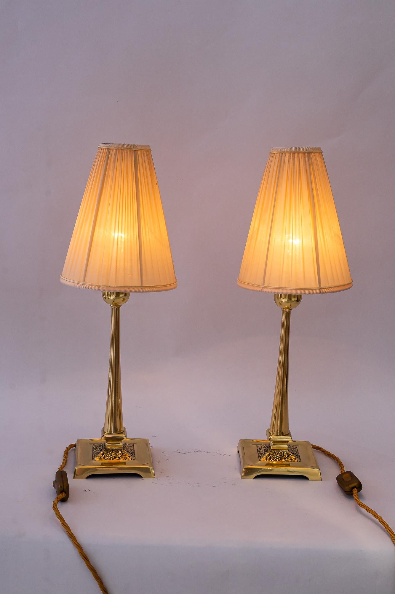 2 Art deco Tischlampen mit Stoffschirmen Wien um 1920 im Angebot 9