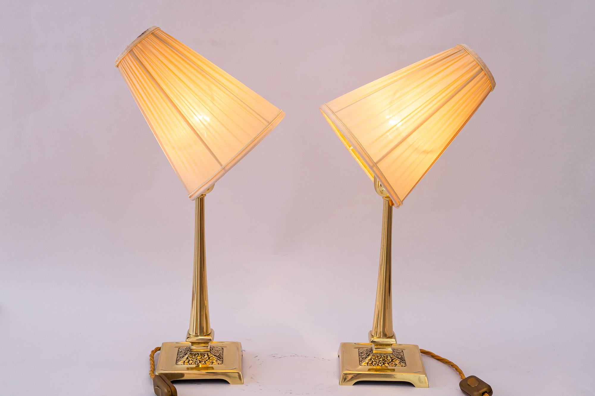 2 Art deco Tischlampen mit Stoffschirmen Wien um 1920 im Angebot 6
