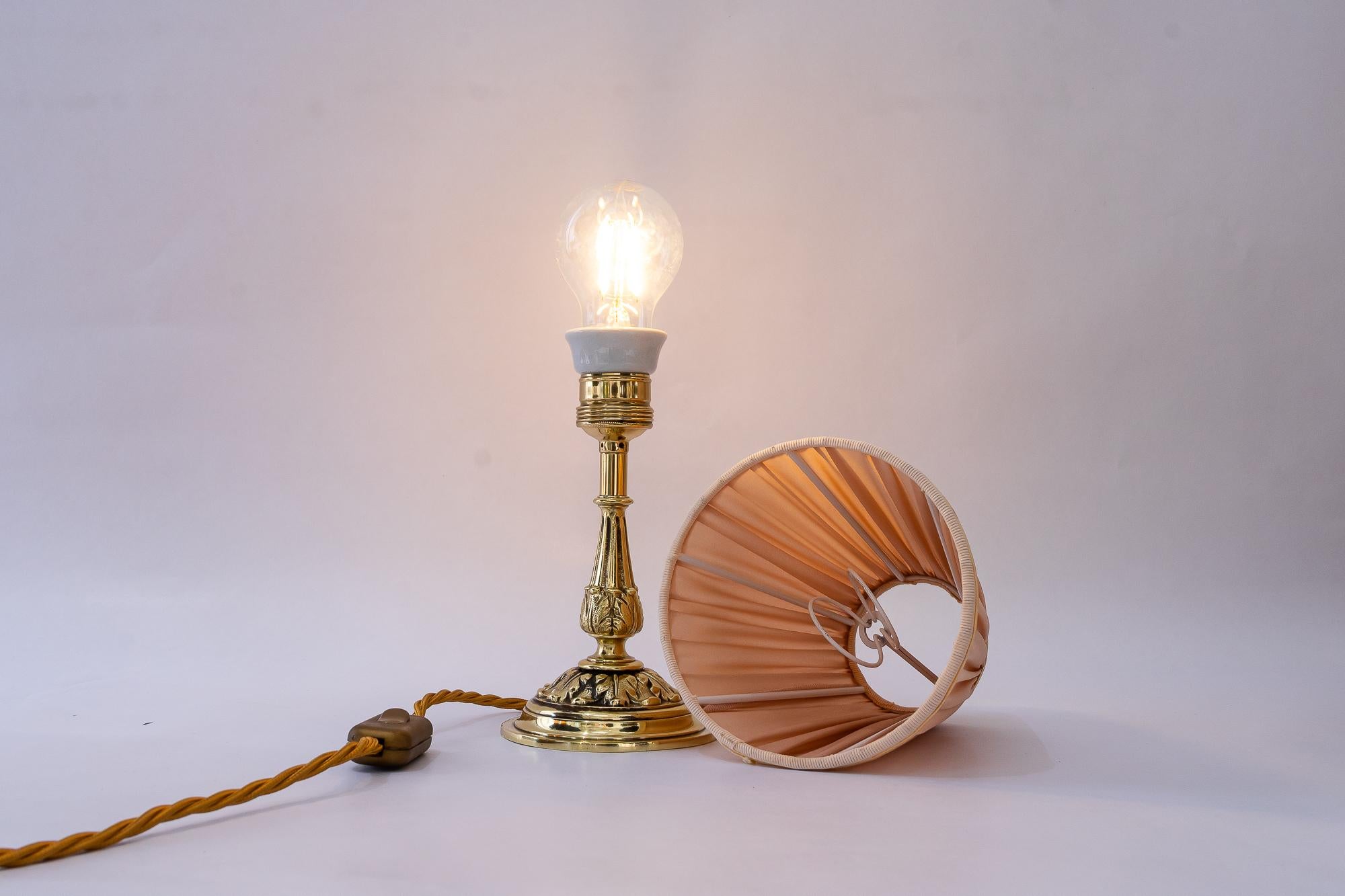 Historistic brass table lamp with fabric shade vienna around 1890s For Sale 3