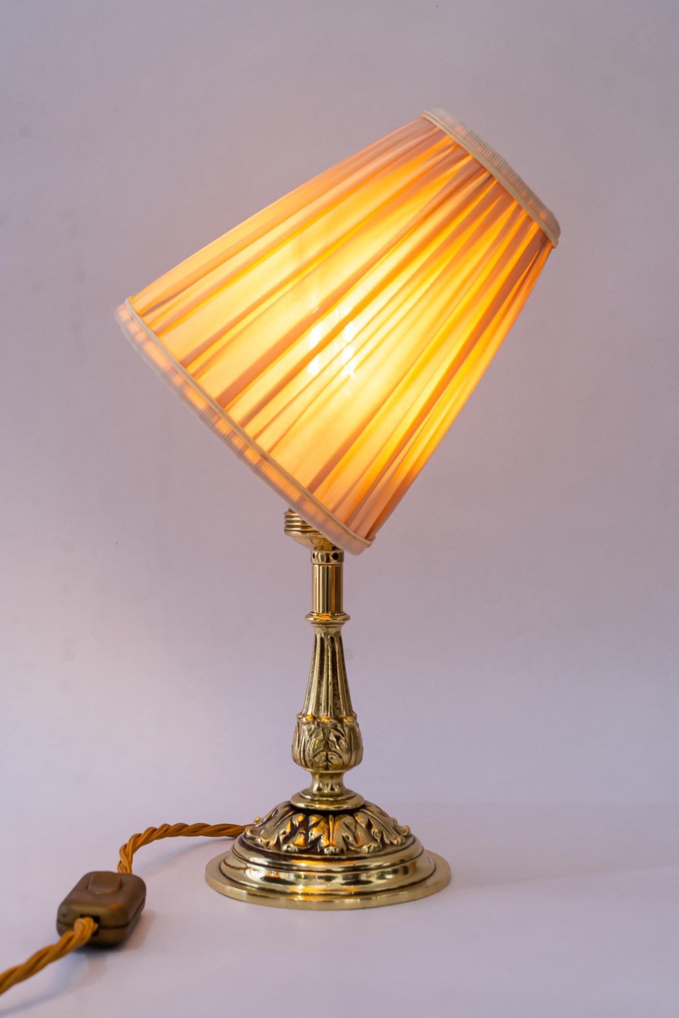 Historistic brass table lamp with fabric shade vienna around 1890s For Sale 1