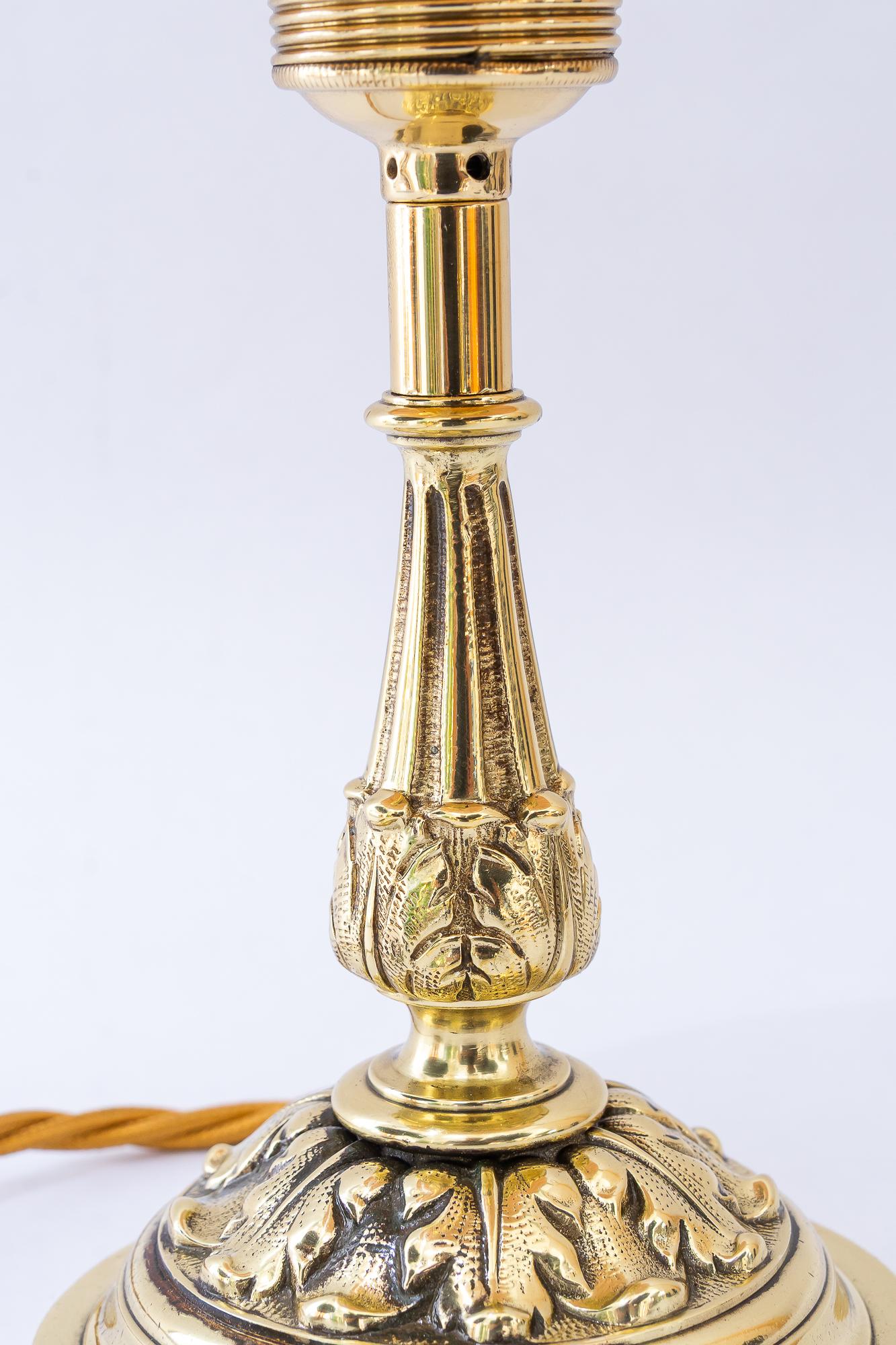 Neoclassical Historistic brass table lamp with fabric shade vienna around 1890s For Sale