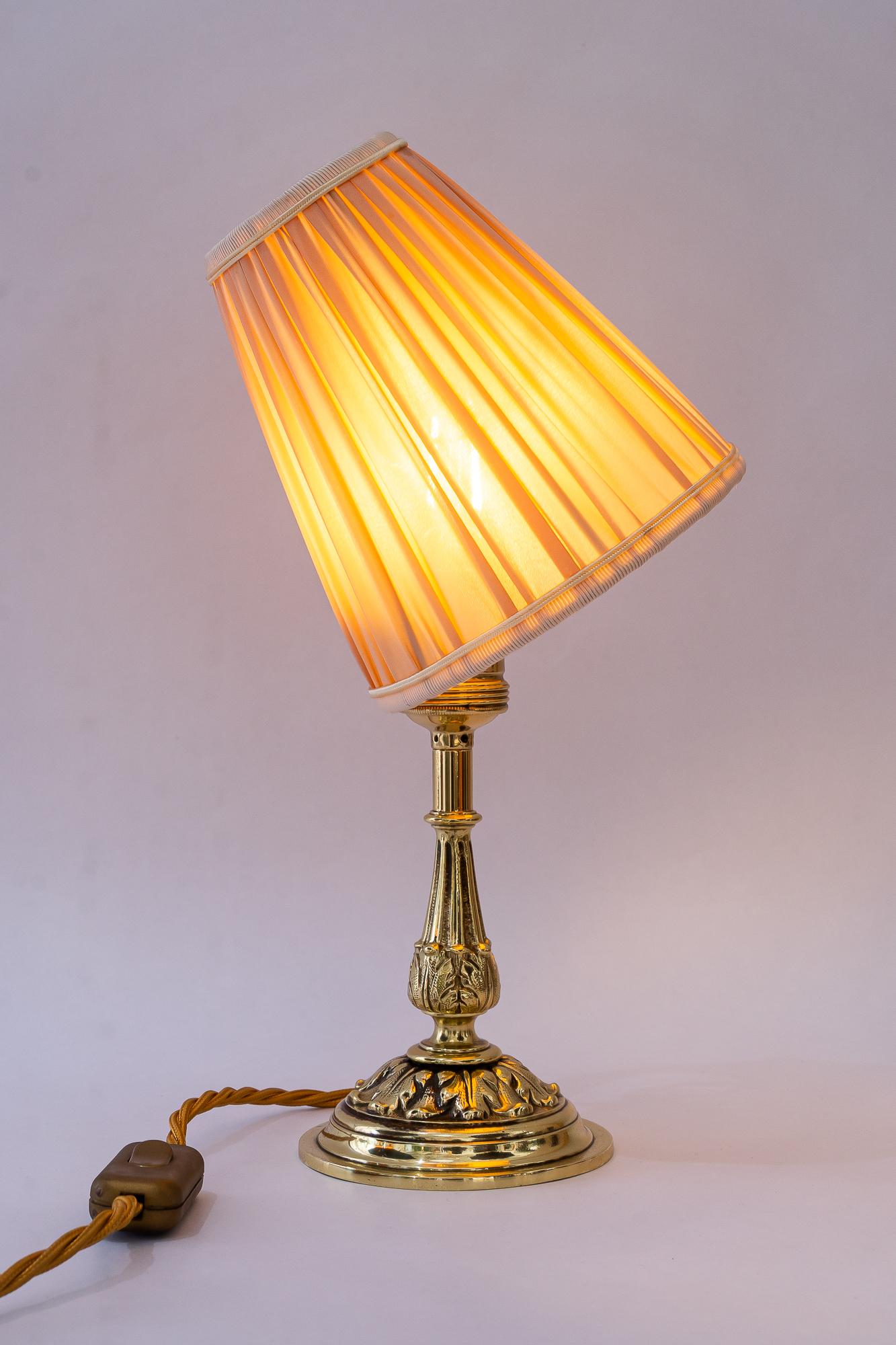 Historistic brass table lamp with fabric shade vienna around 1890s For Sale 2