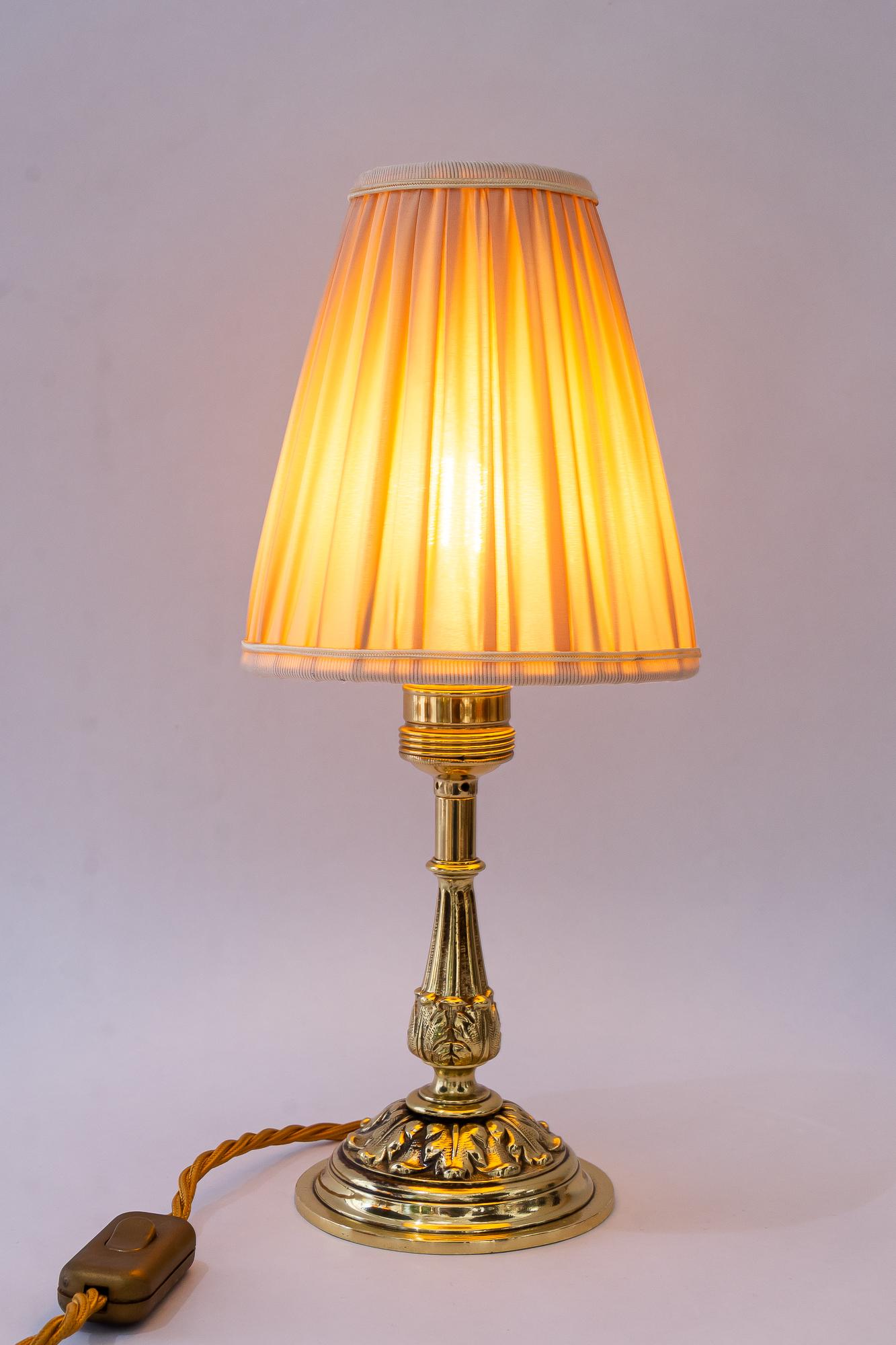 Late 19th Century Historistic brass table lamp with fabric shade vienna around 1890s For Sale