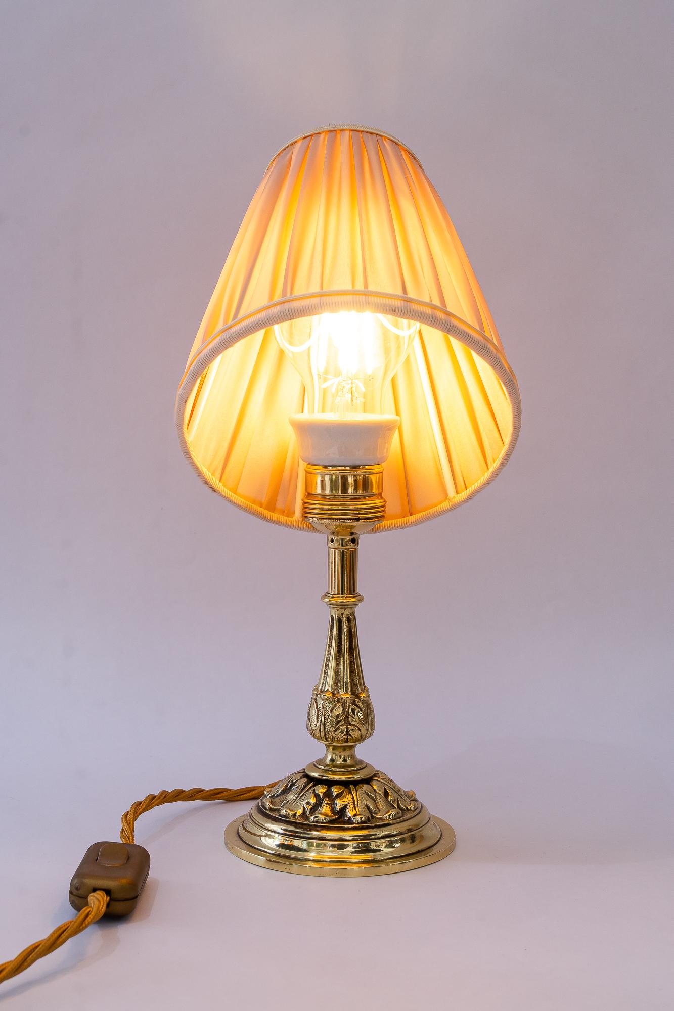 Brass Historistic brass table lamp with fabric shade vienna around 1890s For Sale