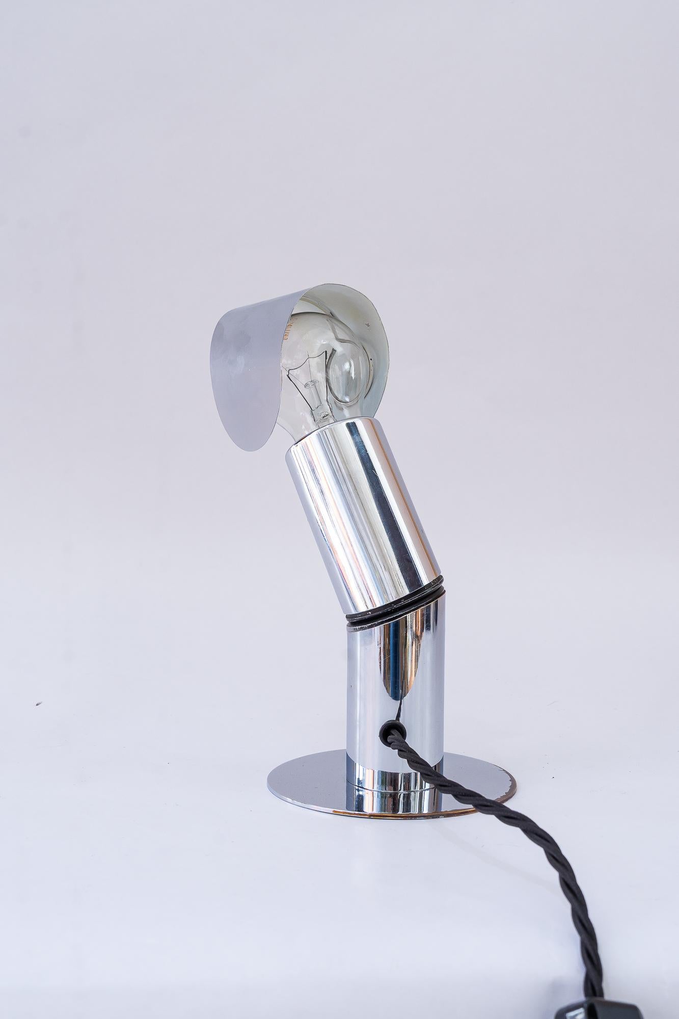 Nickel Adjustable space age nickel wall or table lamp around 1970s For Sale