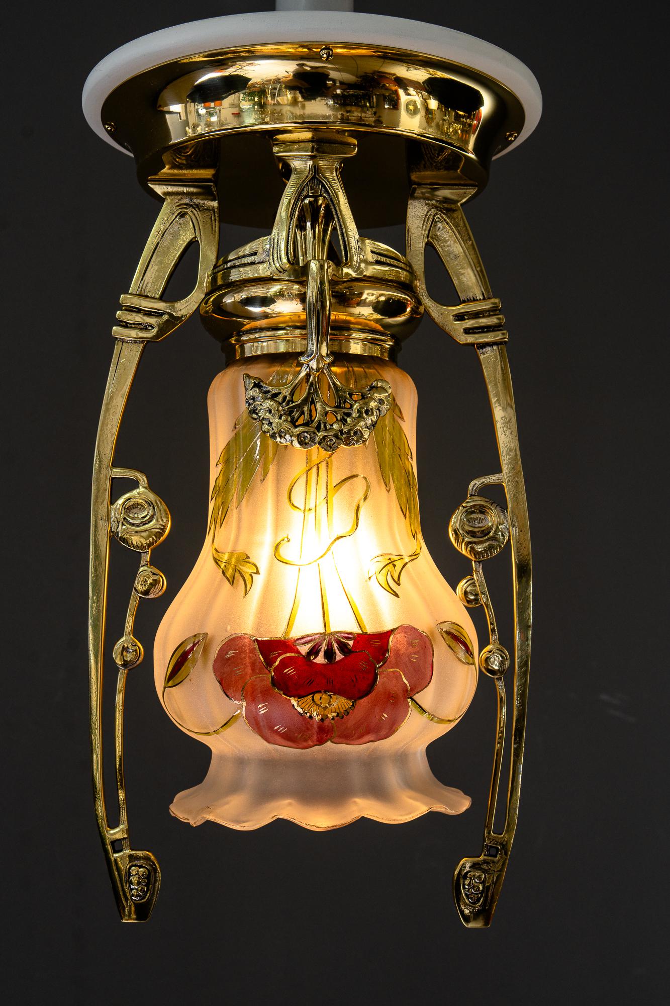 Lampada da soffitto Jugendstil con paralume originale dipinto a mano vienna 1908 circa in vendita 3