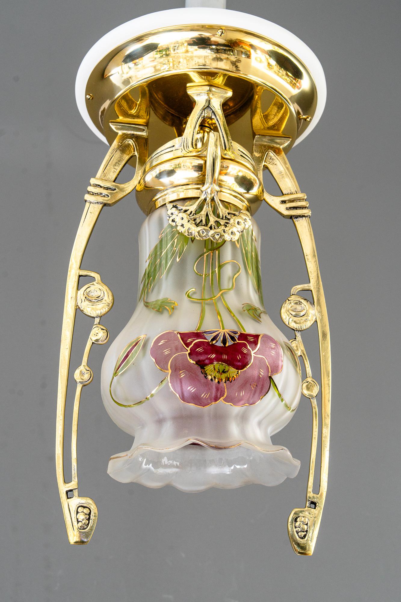 Austriaco Lampada da soffitto Jugendstil con paralume originale dipinto a mano vienna 1908 circa in vendita