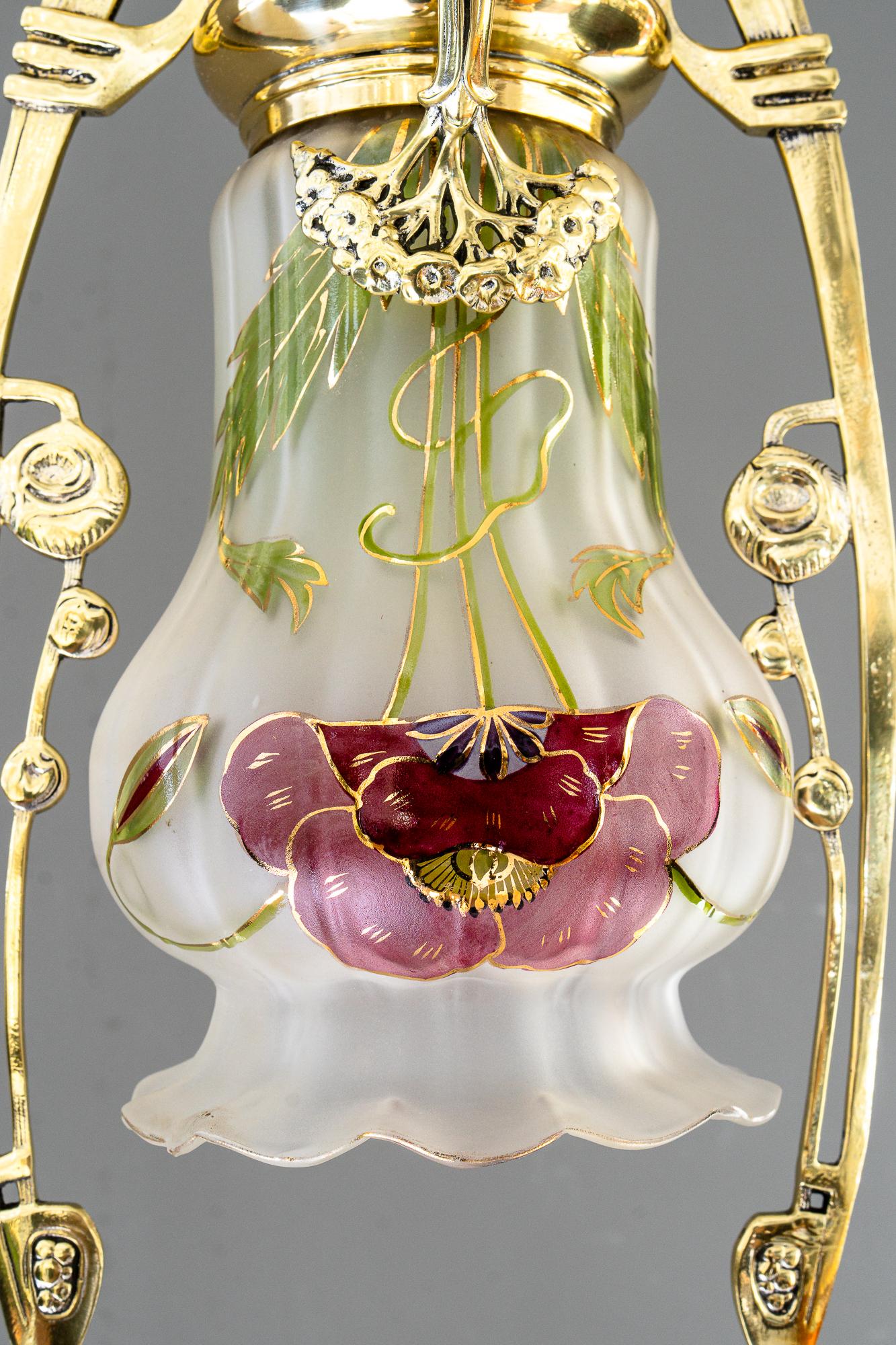 Lampada da soffitto Jugendstil con paralume originale dipinto a mano vienna 1908 circa in vendita 2
