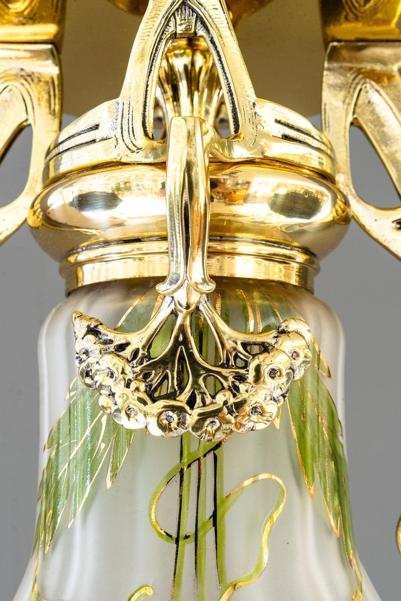 Laccato Lampada da soffitto Jugendstil con paralume originale dipinto a mano vienna 1908 circa in vendita