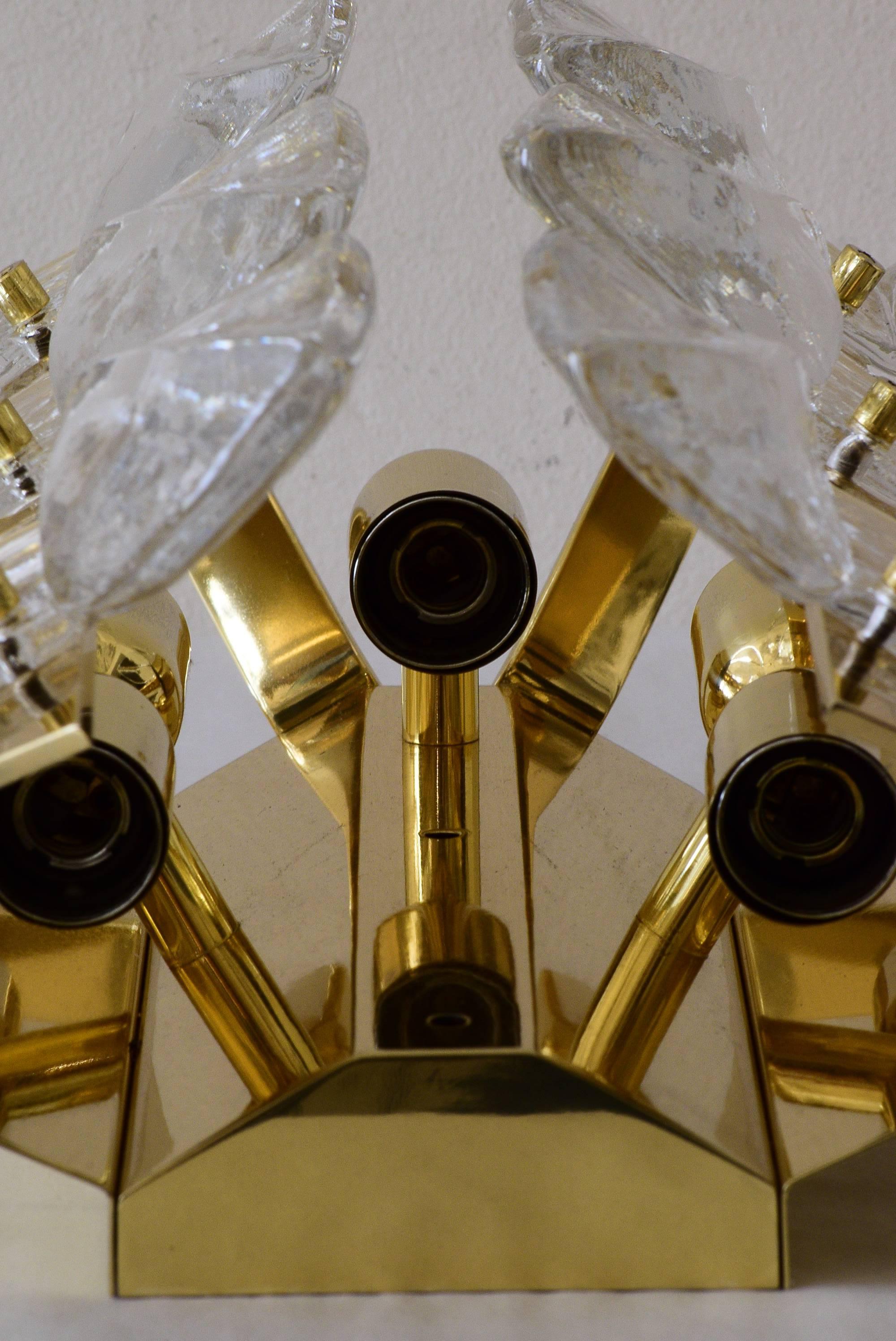 Leaf Glass and Brass Sconces by J.T. Kalmar For Sale 1