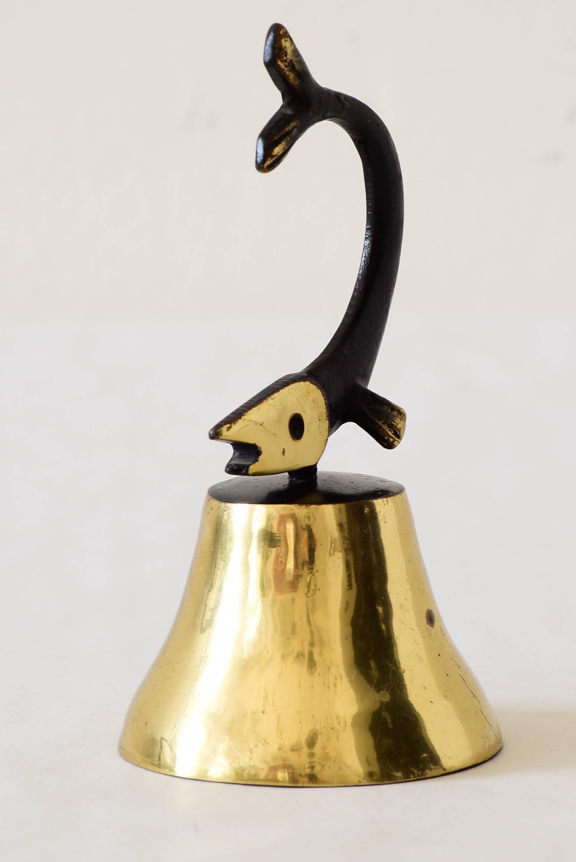 Charming Austrian dinner bell, displaying a fish by Walter Bosse. 
Original condition.