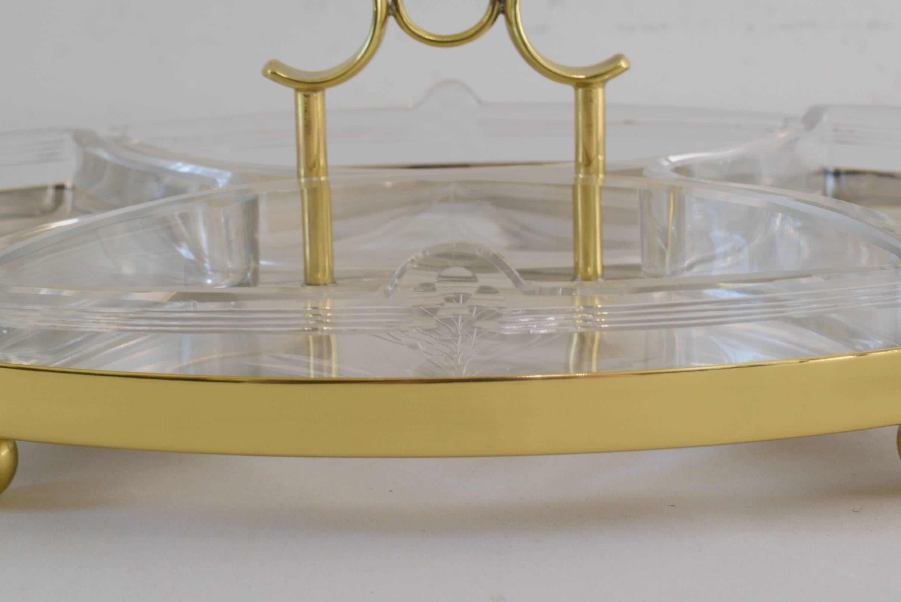 Brass Jugendstil WMF Centerpiece with Original Glass