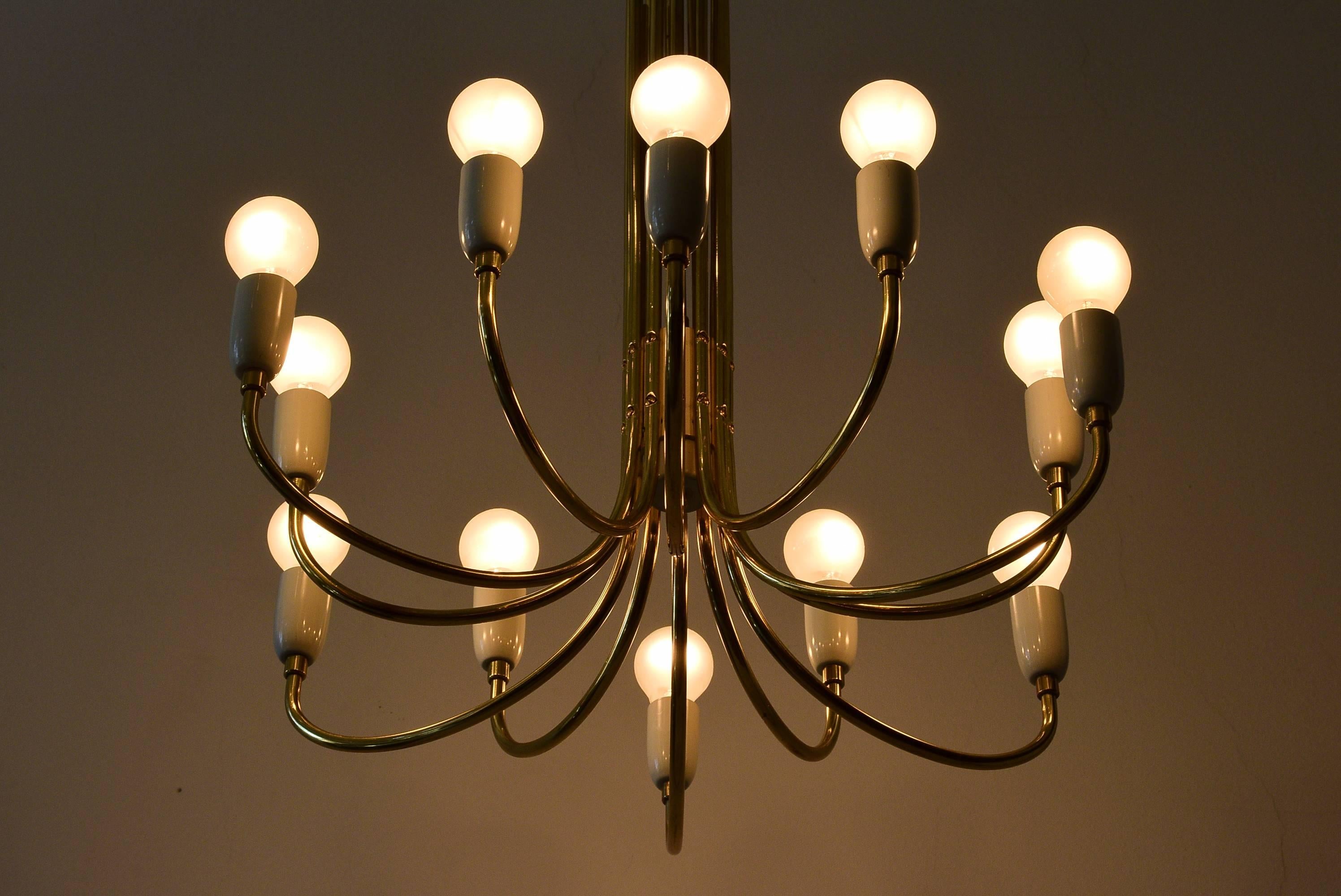 Twelve-Arm Chandelier Attributed to Rupert Nikoll, Austria, circa 1950s 2