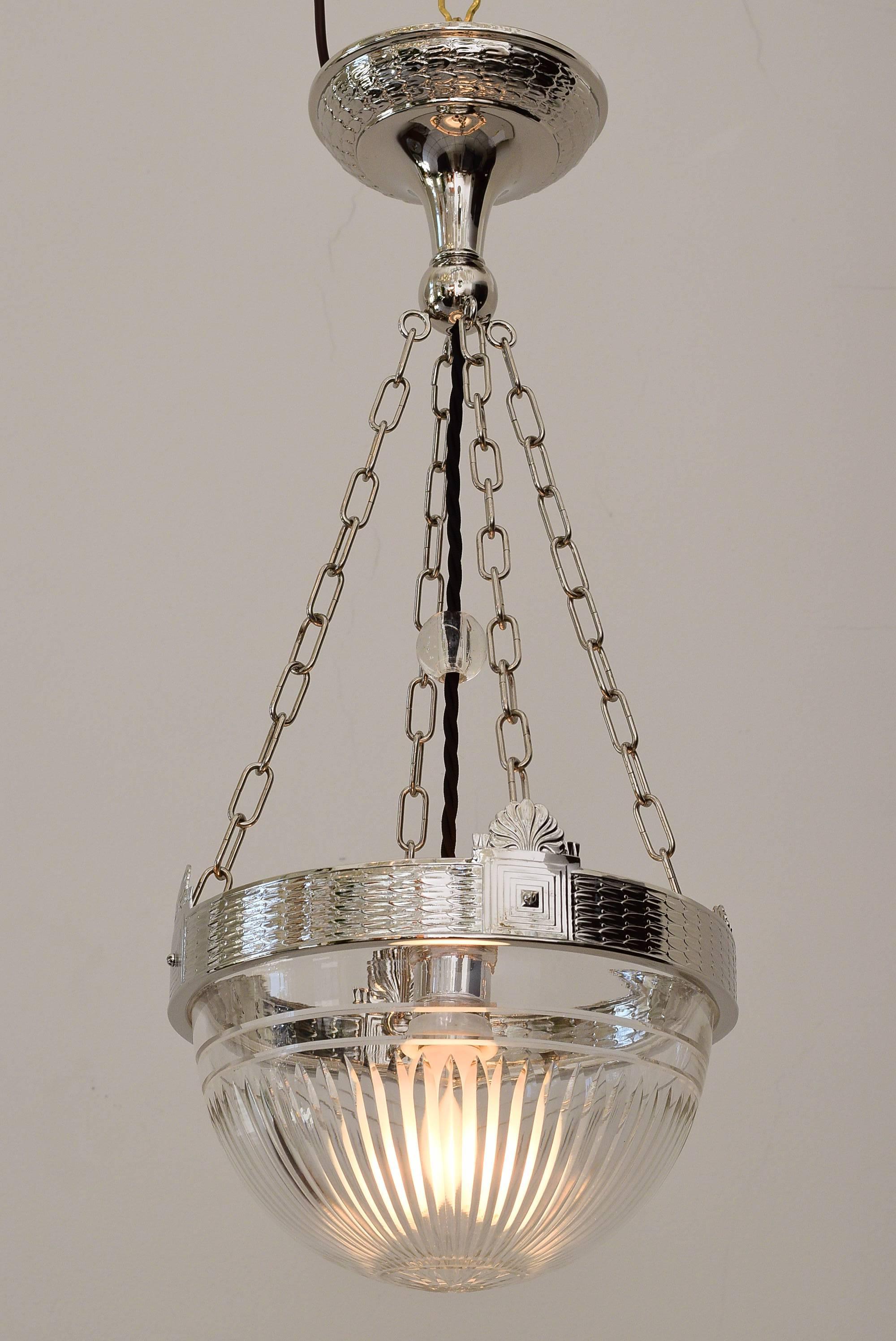 Jugendstil Pendant Brass Nickel-Plated with Cut Glass