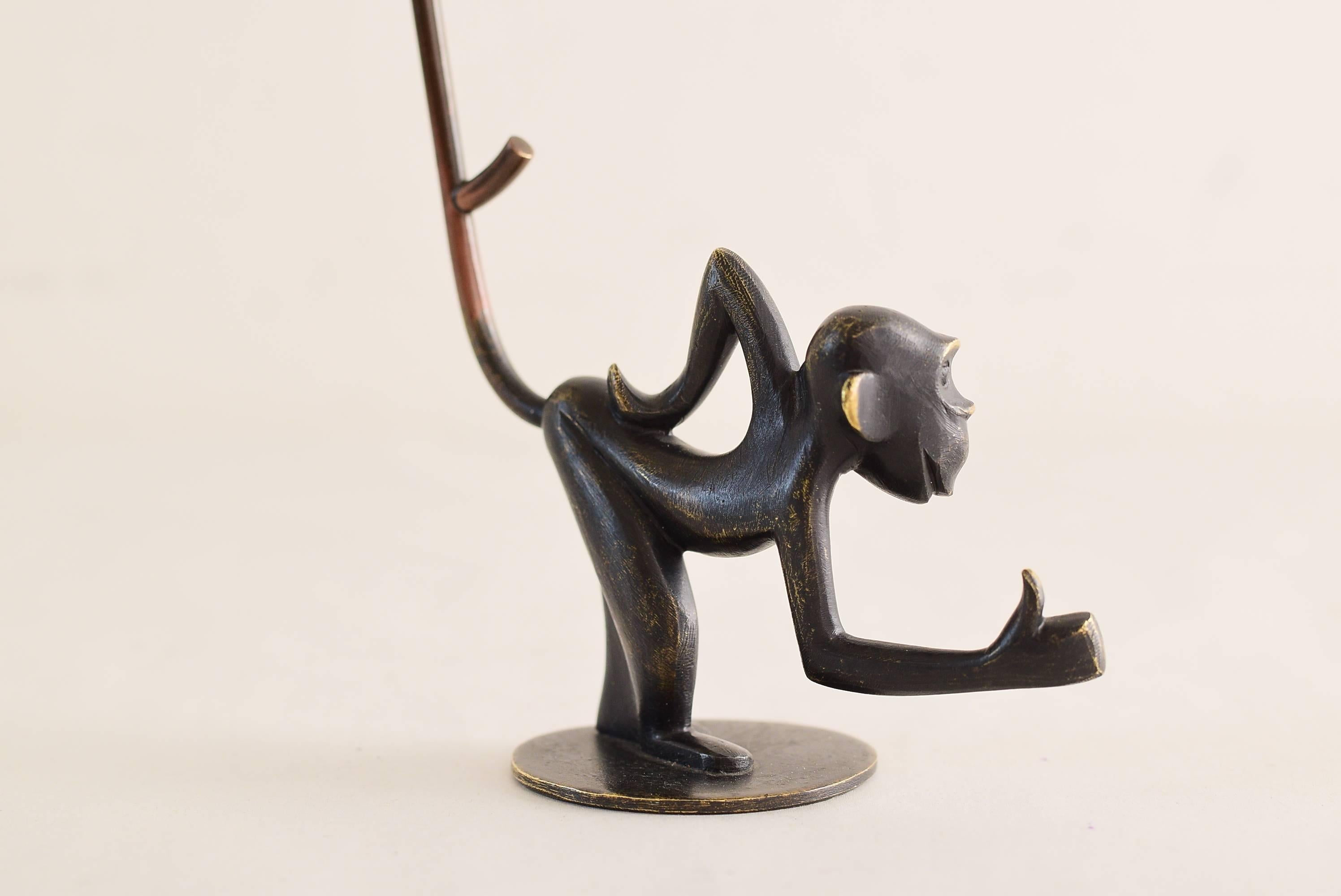 Mid-Century Modern Brass Monkey Figurine Pretzel Holder, Ring Holder by Richard Rohac