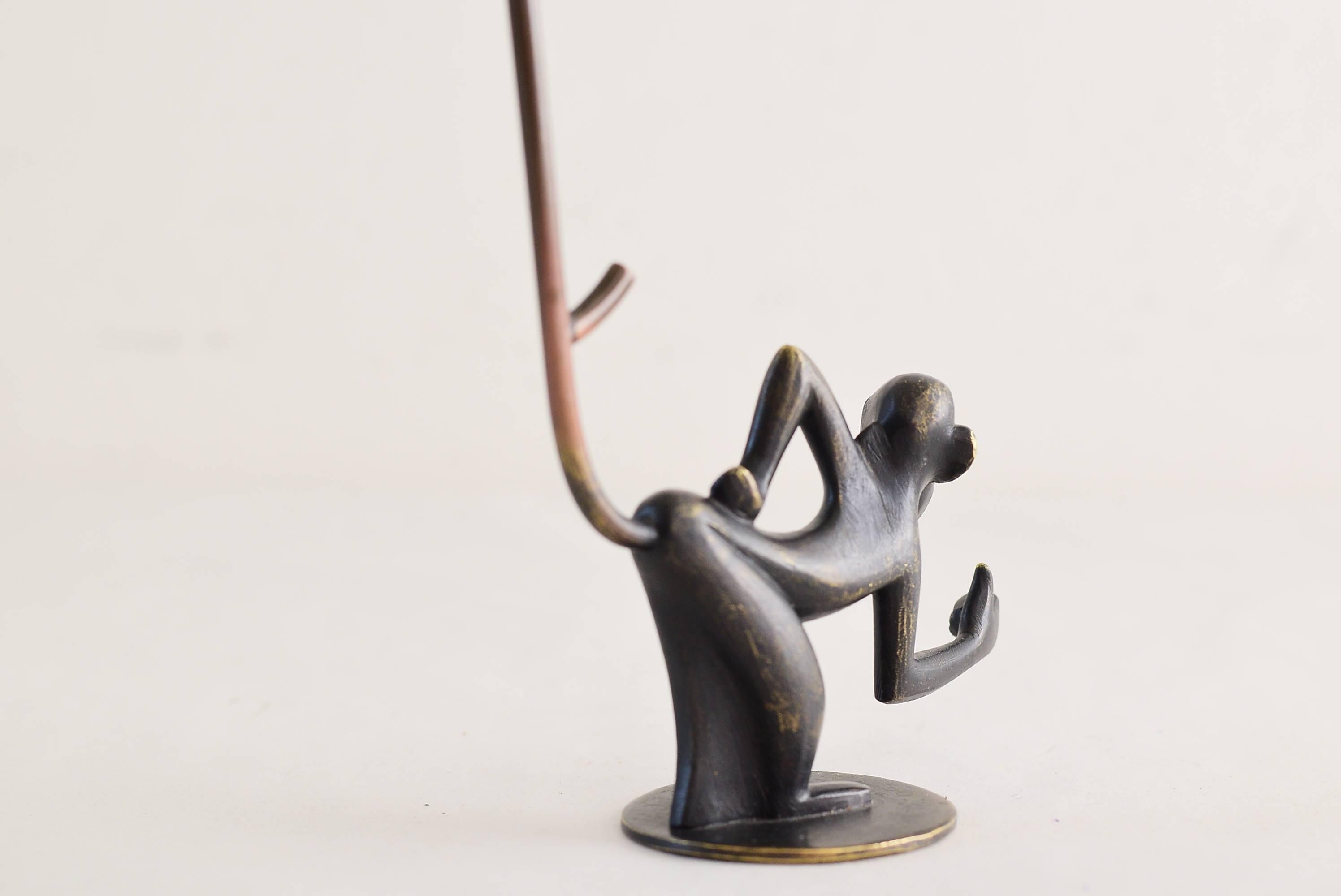 Austrian Brass Monkey Figurine Pretzel Holder, Ring Holder by Richard Rohac