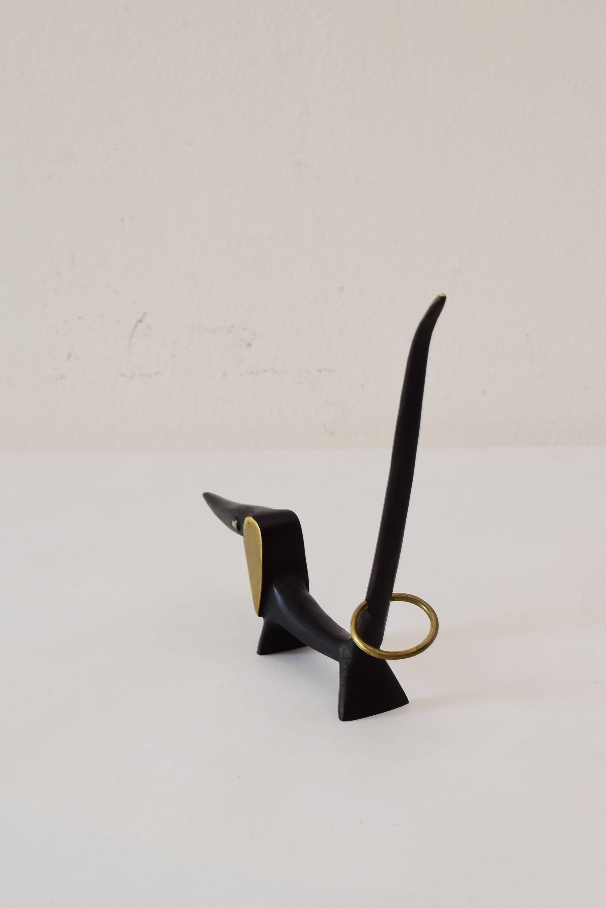 Mid-Century Modern Walter Bosse Brass Dog Figurine Pretzel Holder, Ring Holder