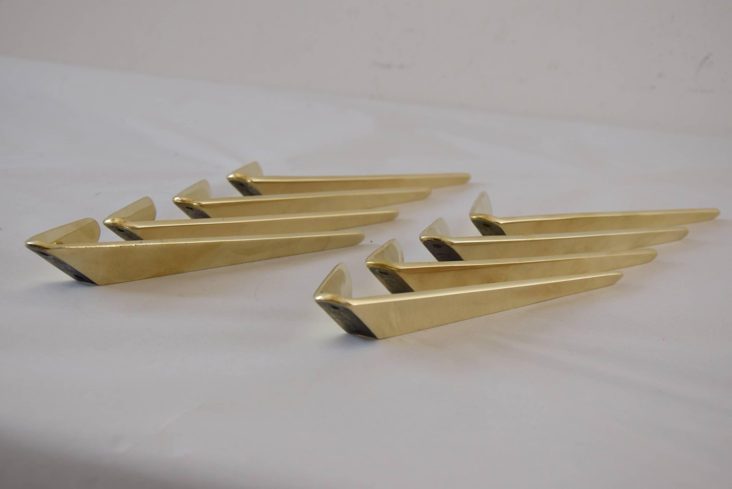 Austrian Thirteen Asymmetric Modernist Brass Wall Hooks by Hertha Baller, Austria, 1950s