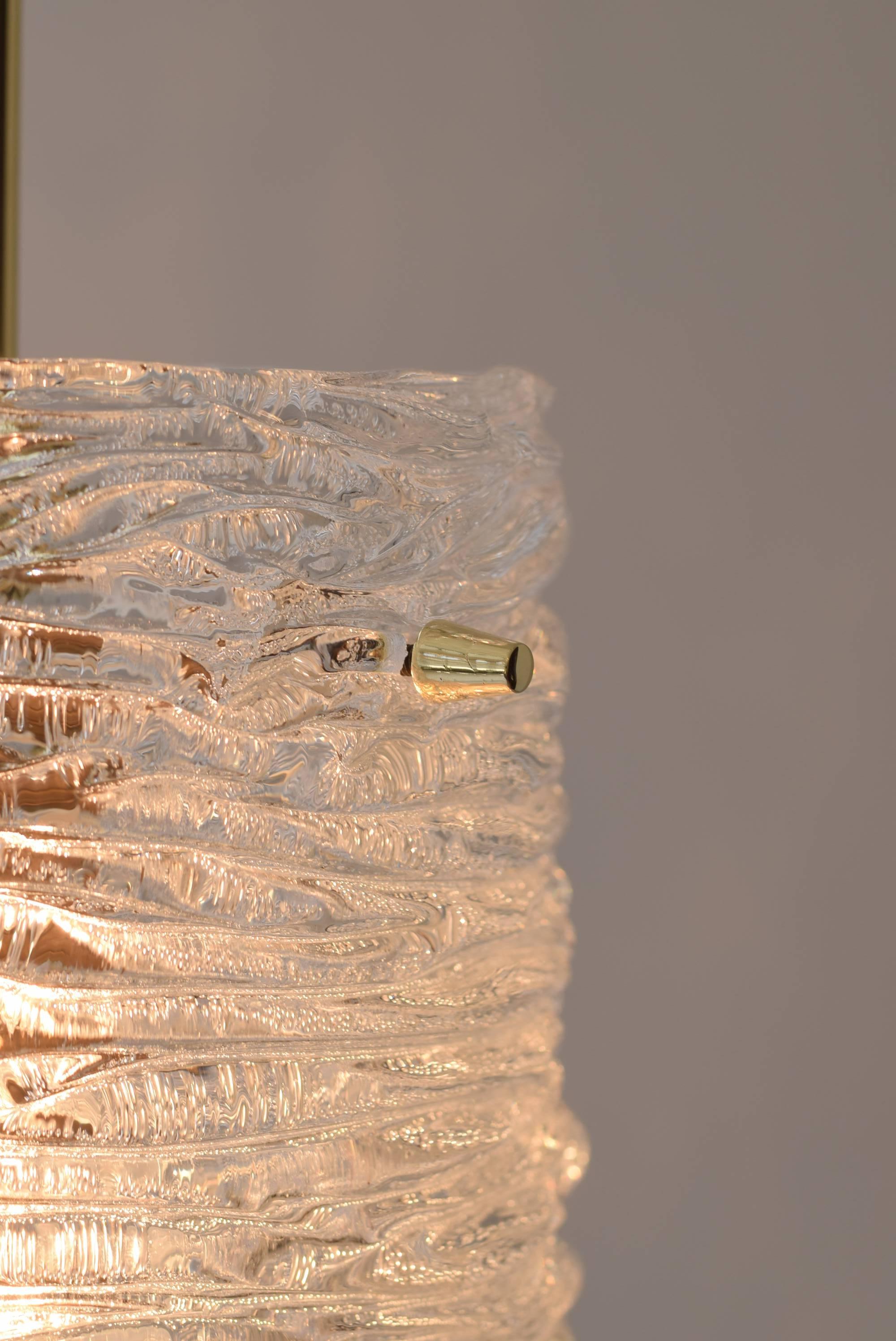 Mid-Century Modern Two Beautiful Kalmar Vienna Glass Tube Brass Pendant Lamps For Sale