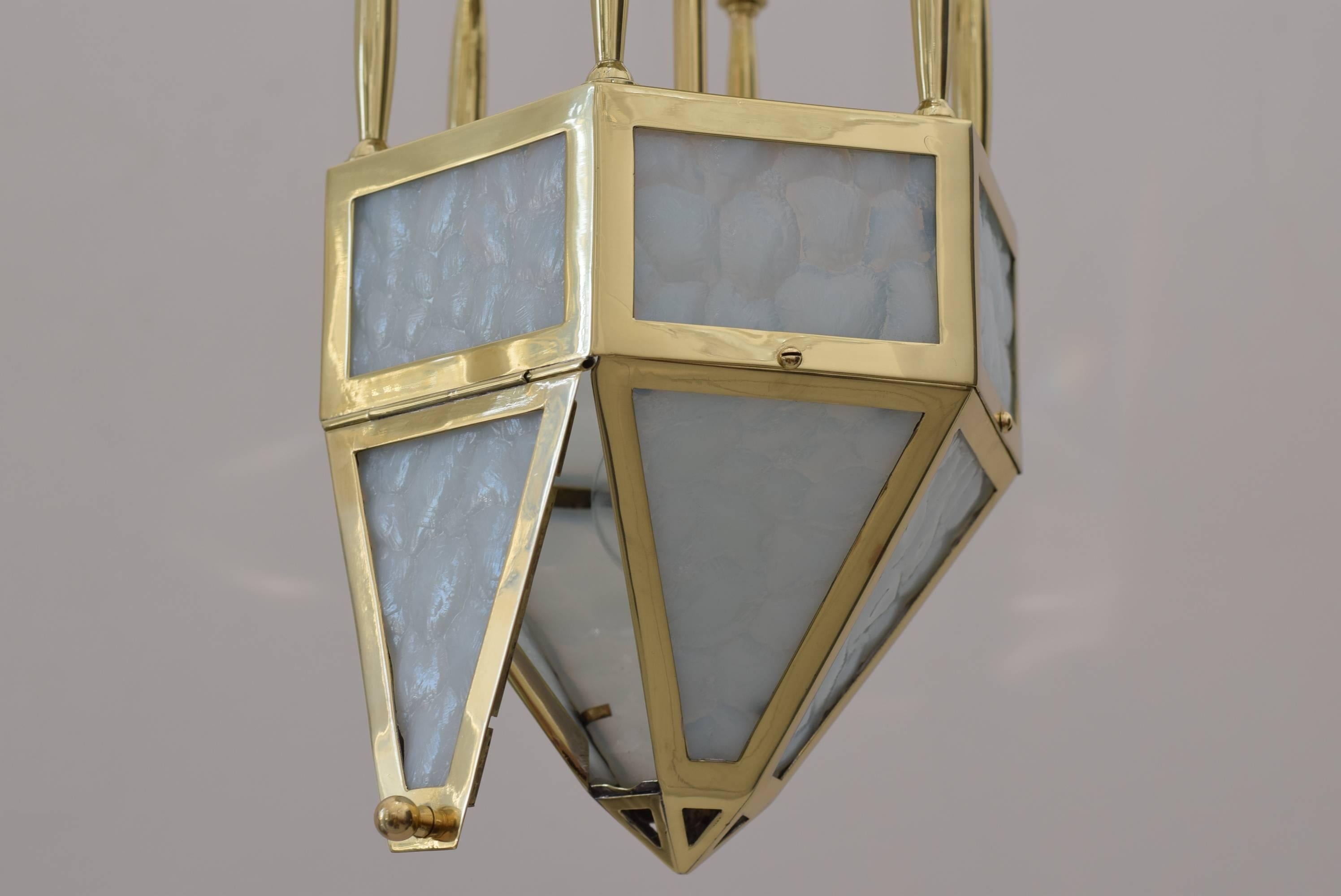 Jugendstil Ceiling Lamp, circa 1908 with Blue Opaline Glass In Excellent Condition In Wien, AT