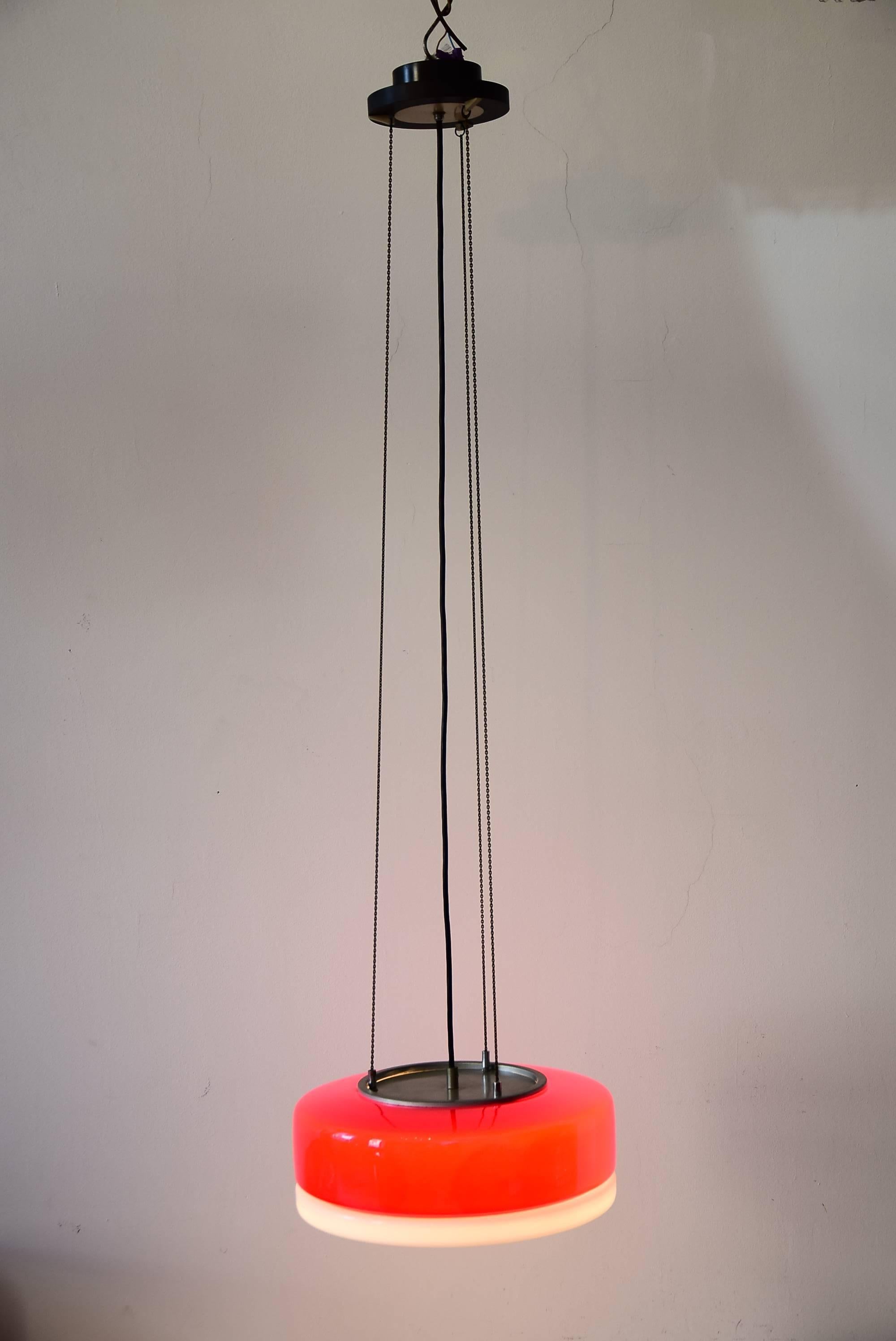 Mid-Century Modern 1950s Ceiling Lamp in Red and White For Sale