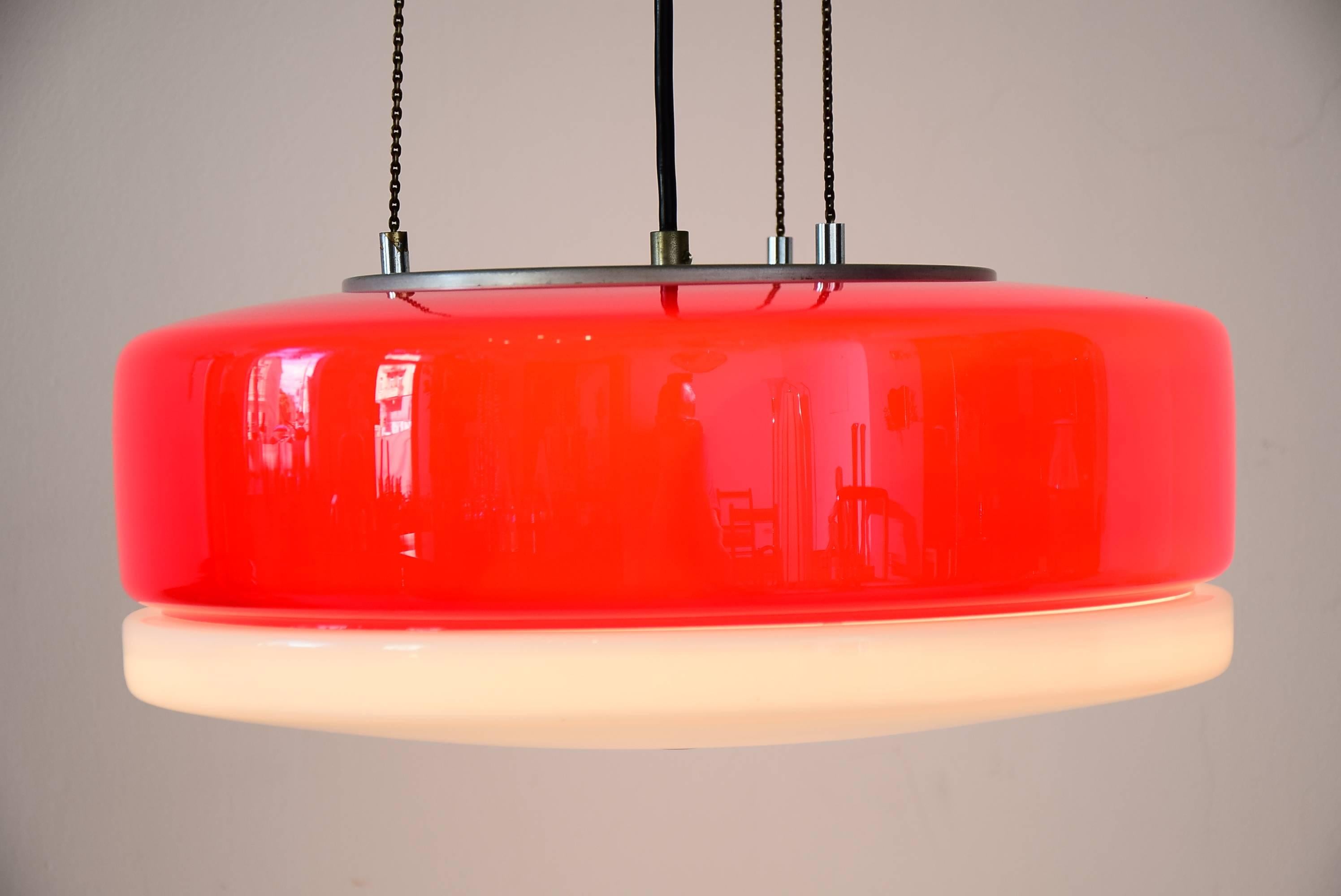 Italian 1950s Ceiling Lamp in Red and White For Sale