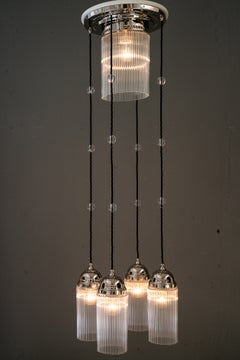 Art Deco Nickel chandelier with glass sticks vienna around 1920s
