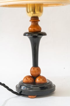 Wood table lamp with fabric shade vienna around 1950s