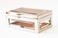 Vernickelte Schatulle aus Holz und geschliffenem Glas, Wien, um 1920