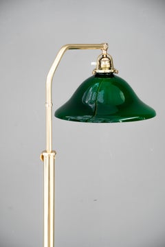 Lampada da terra Art Déco regolabile con paralume verde originale, Vienna, intorno agli anni ’20