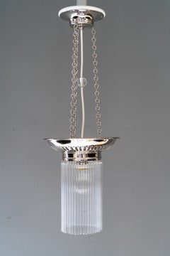 2 lampade da soffitto nichelate con bastoncini di vetro, stile viennese, intorno al 1920