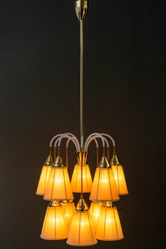 Big and Elegant Rupert Nikoll chandelier with fabric shades vienna around 1950s