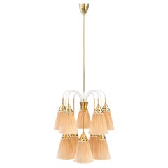 Big and Elegant Rupert Nikoll chandelier with fabric shades vienna around 1950s