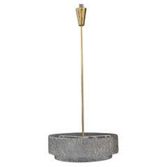 J.T. Kalmar Round Textured Glass Ring & Brass Chandelier, Pendant Lamp, 1950s