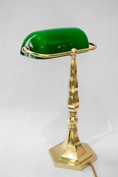 Solid Banker table lamp with green glass shade vienna around 1920s