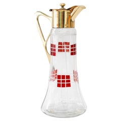 Jarra de agua Art Déco de latón y cristal, Viena, alrededor de la década de 1920
