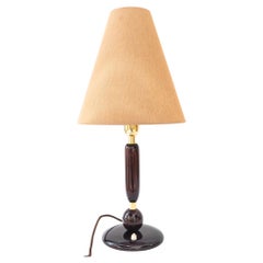 Big Art Deco Holz Tischlampe mit Stoffschirm Wien um 1920er Jahre