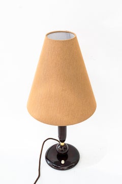 Big Art Deco Holz Tischlampe mit Stoffschirm Wien um 1920er Jahre