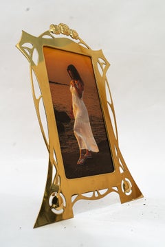 Art Deco brass picture frame with glass vienna around 1920s
