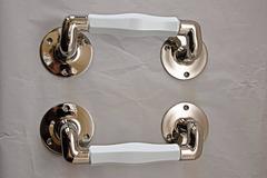 Two Extraordinary Nickel Door Handles with Opal Cut Glass