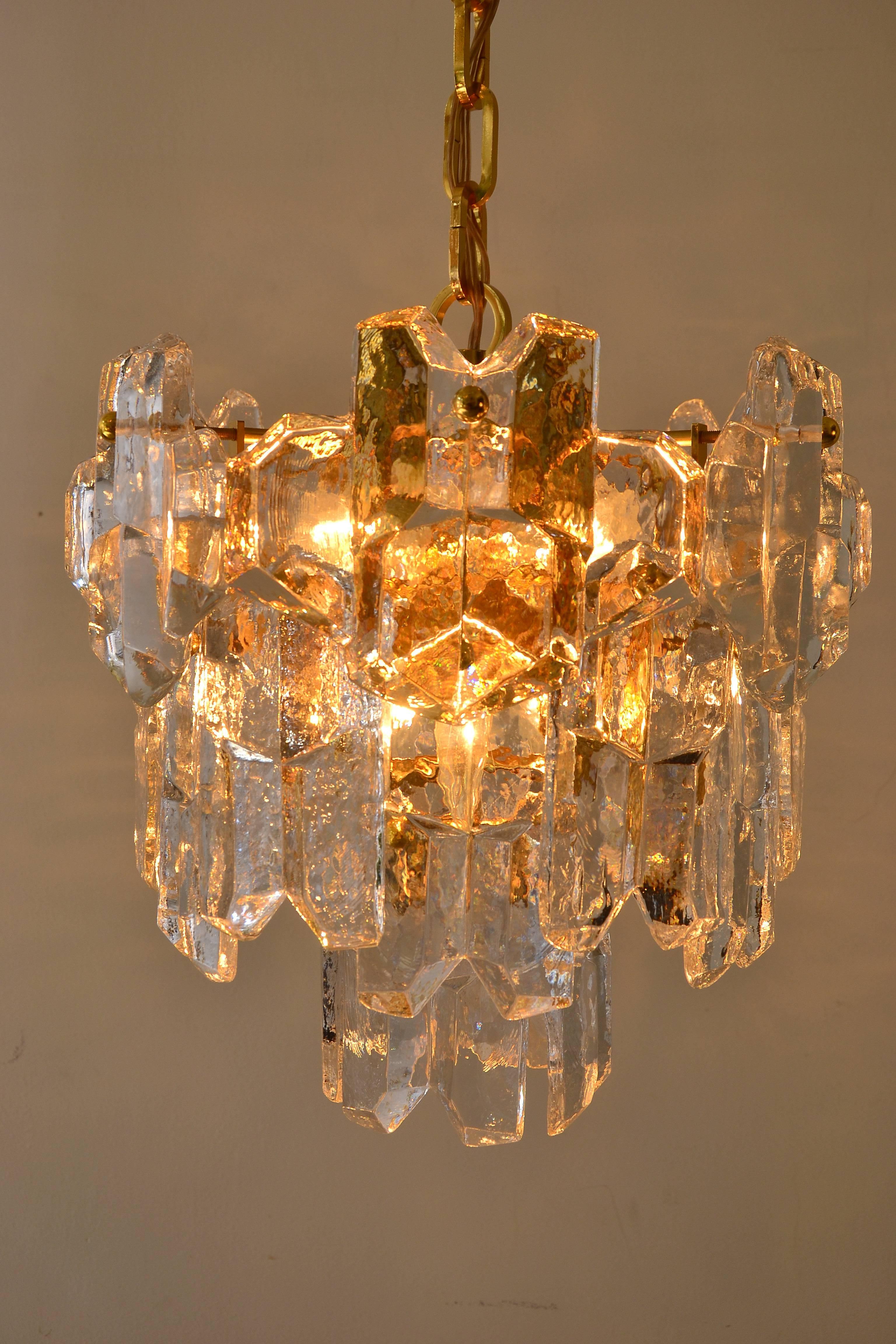 Mid-Century Modern J. T. Kalmar Thick Textured Clear Glass Chandelier For Sale