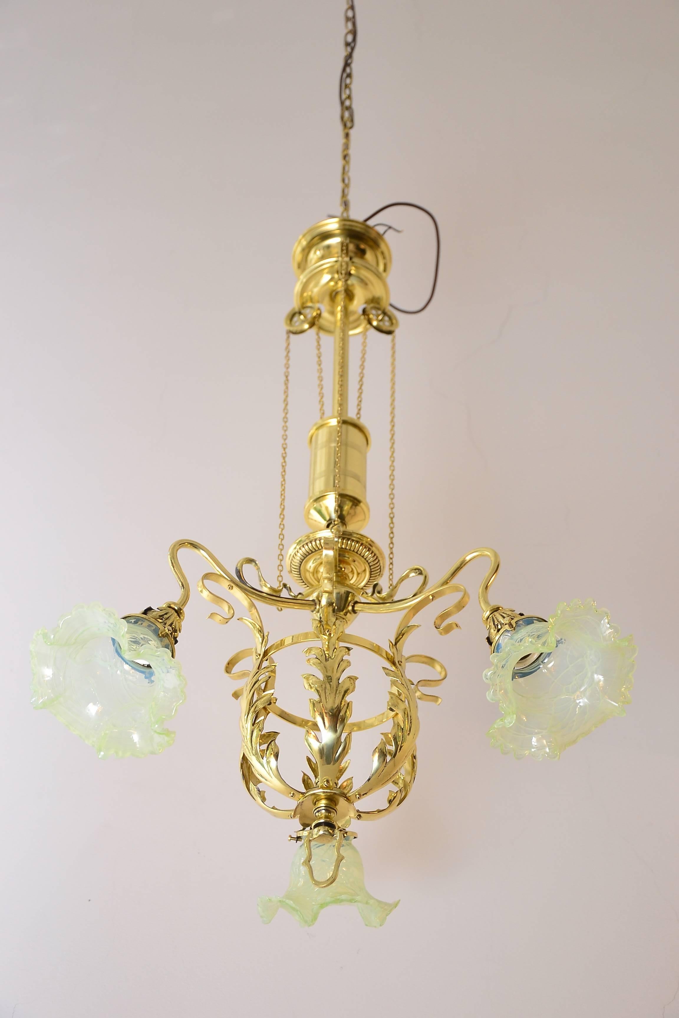 Adjustable Jugendstil Flowers Chandelier with Palme König Glass Shades For Sale 1