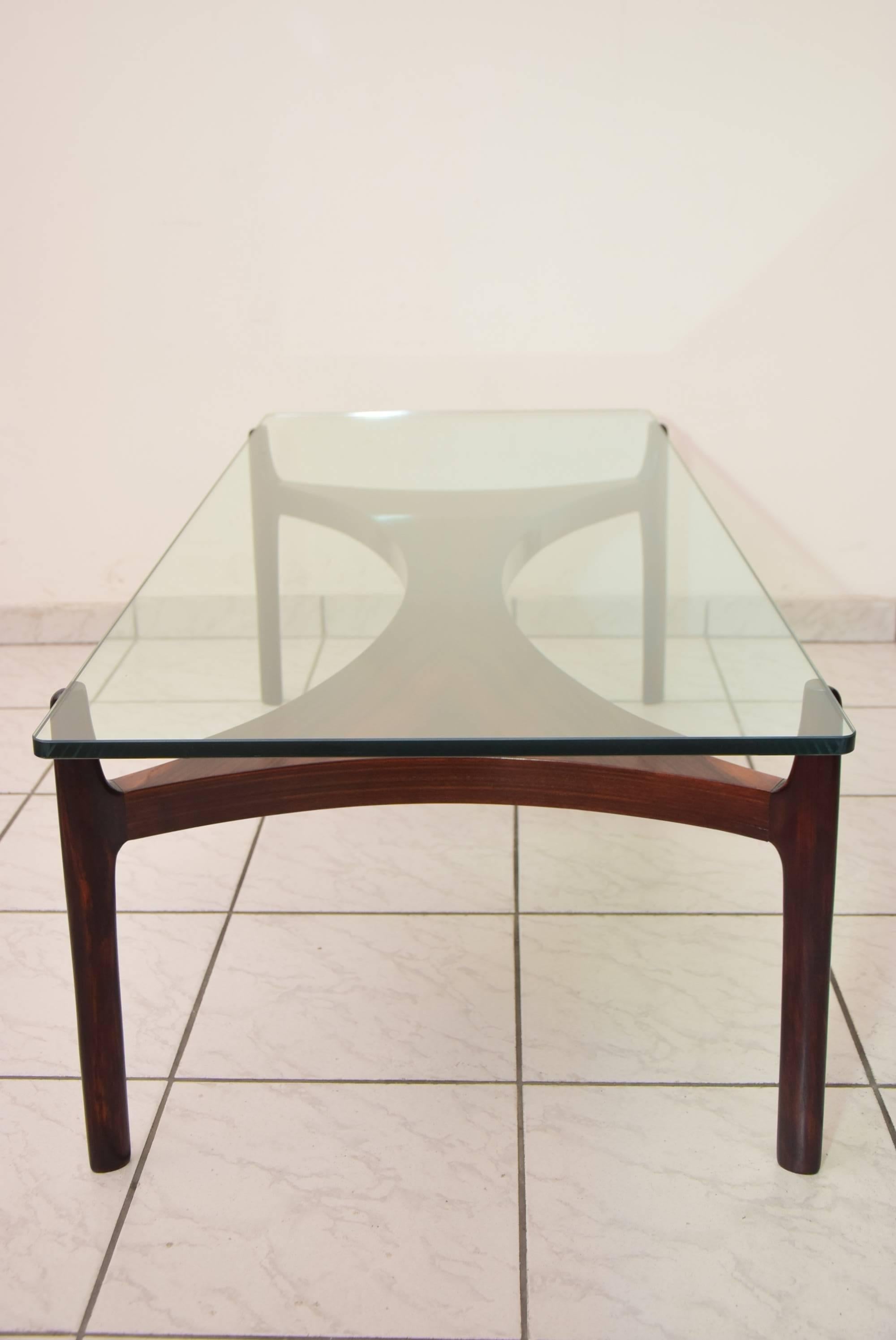 Mid-Century Modern Rare Rosewood and Glass Coffee Table by Sven Ellekaer for Christian Linneberg For Sale