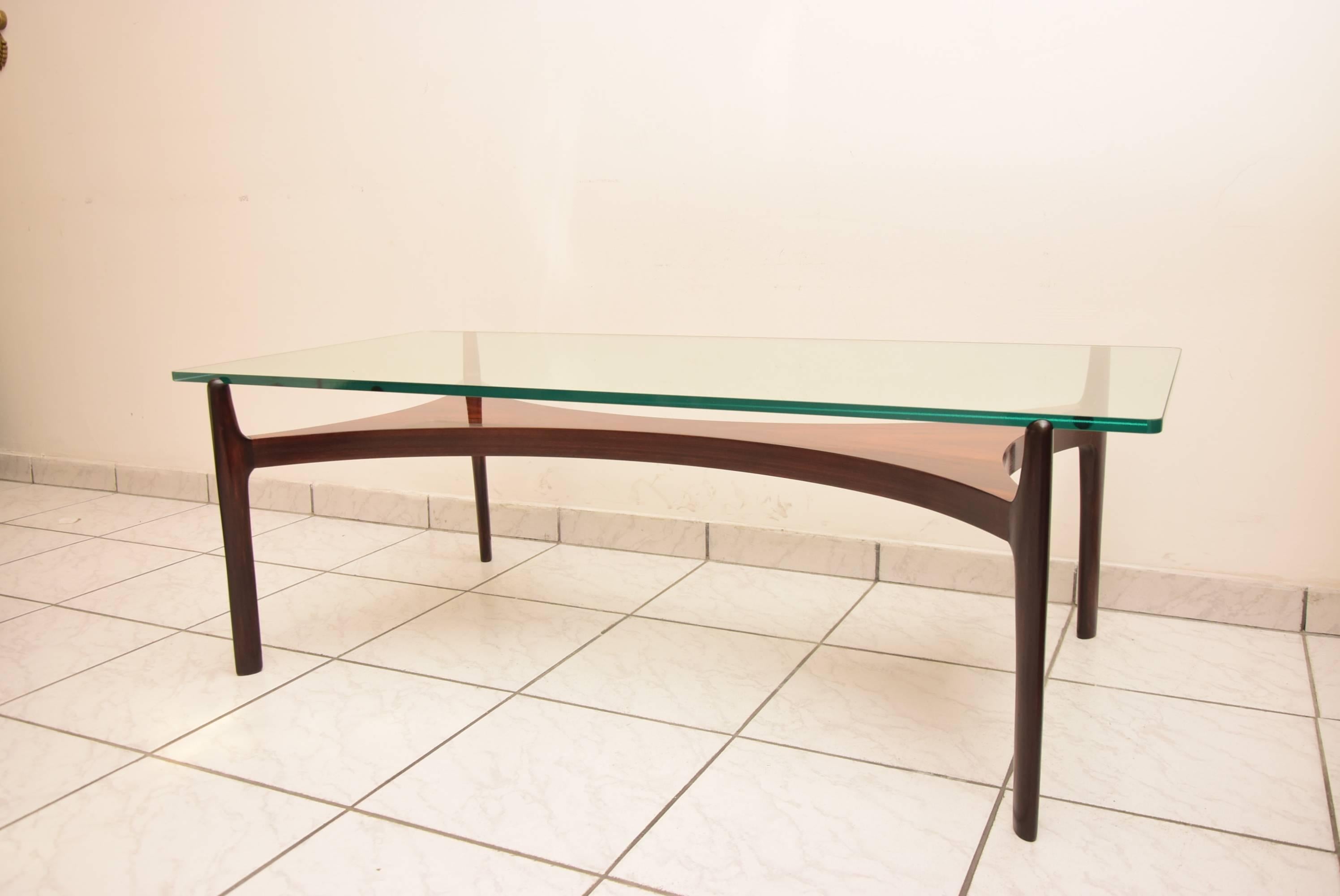 Rare rosewood and glass coffee table by Sven Ellekaer for Christian Linneberg.