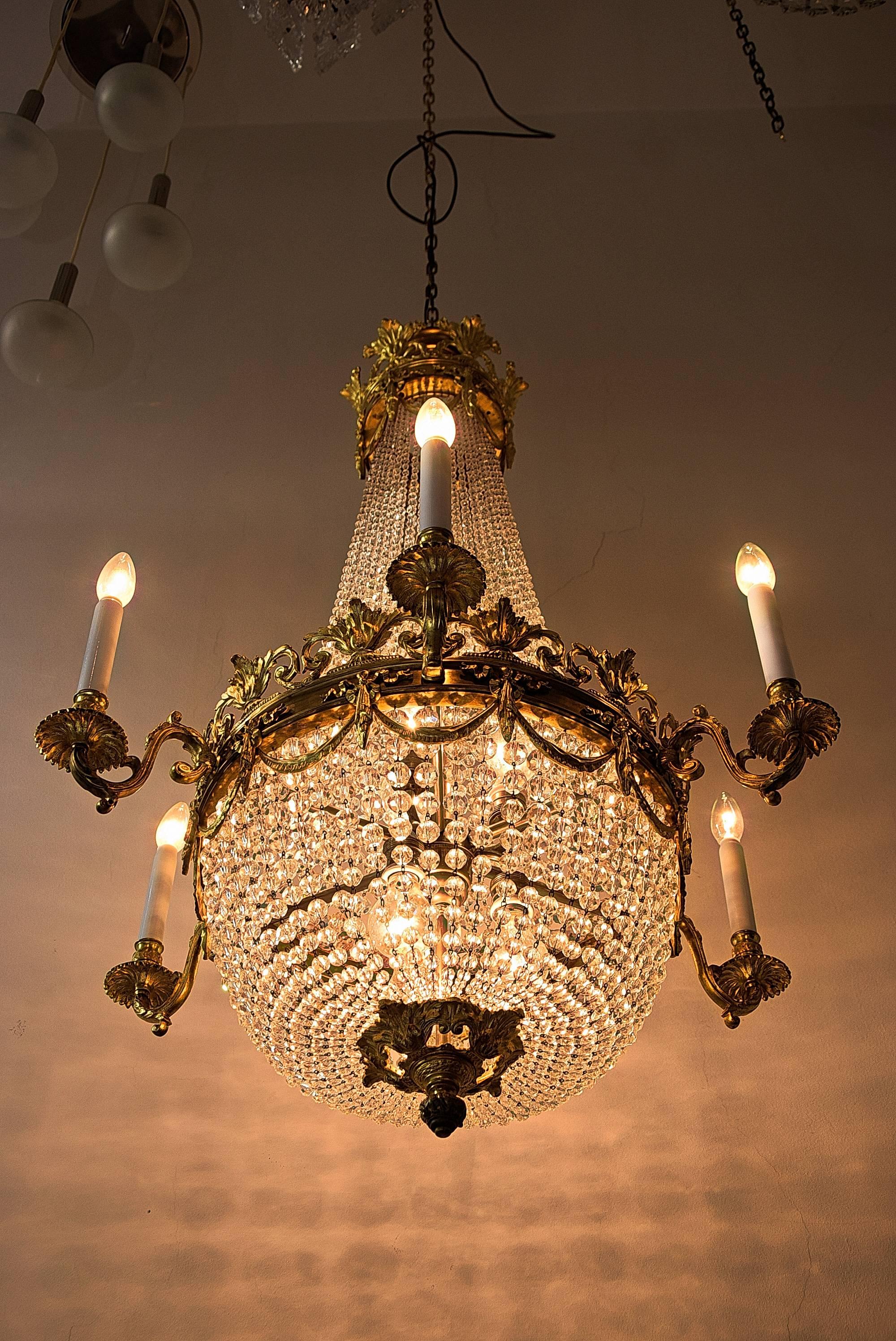 Opal French 19th Century Louis XVI Style Gilded Bronze Chandelier