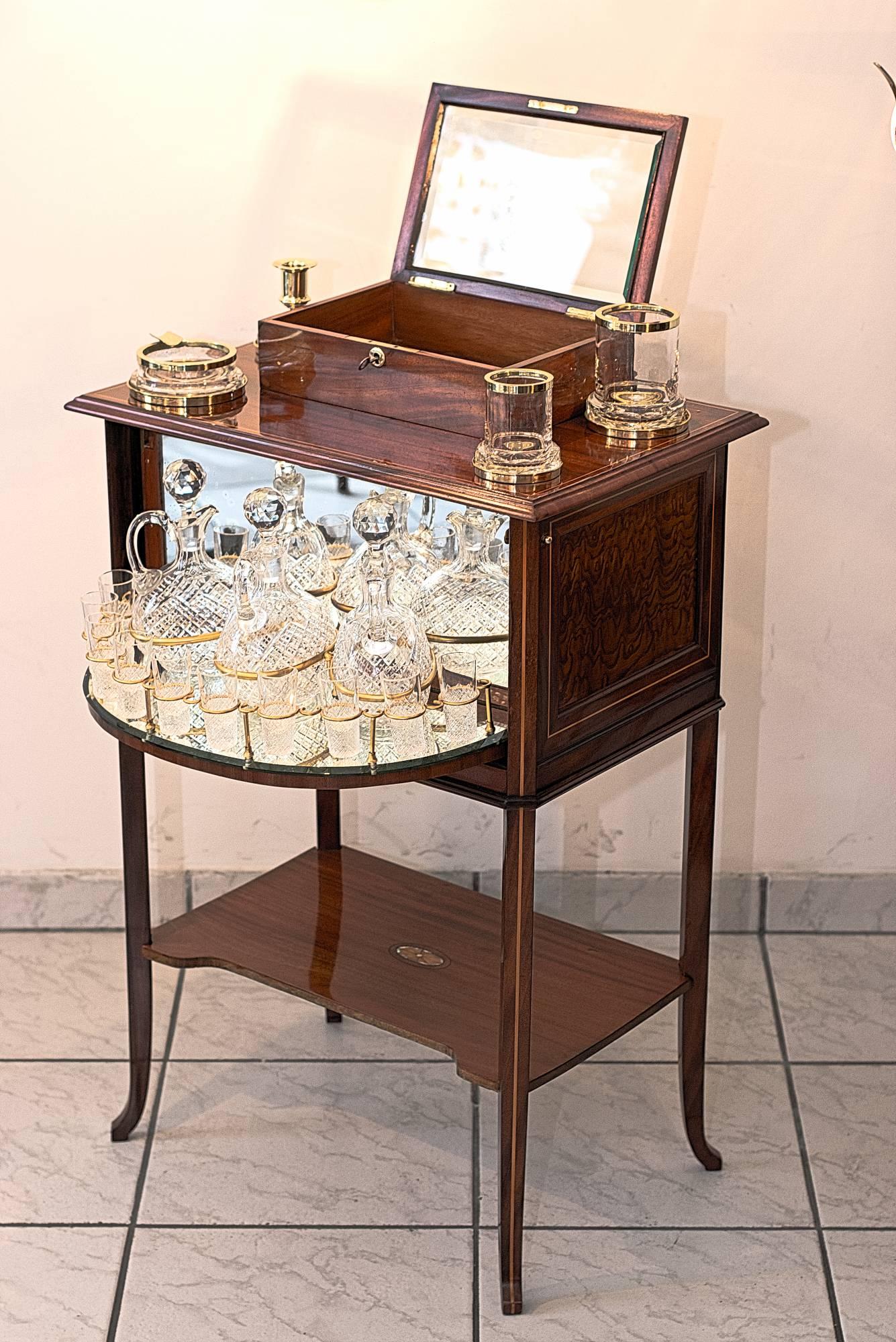 Austrian Beautiful and Rare Art Nouveau Bar Table with an Complete Smoking Set For Sale