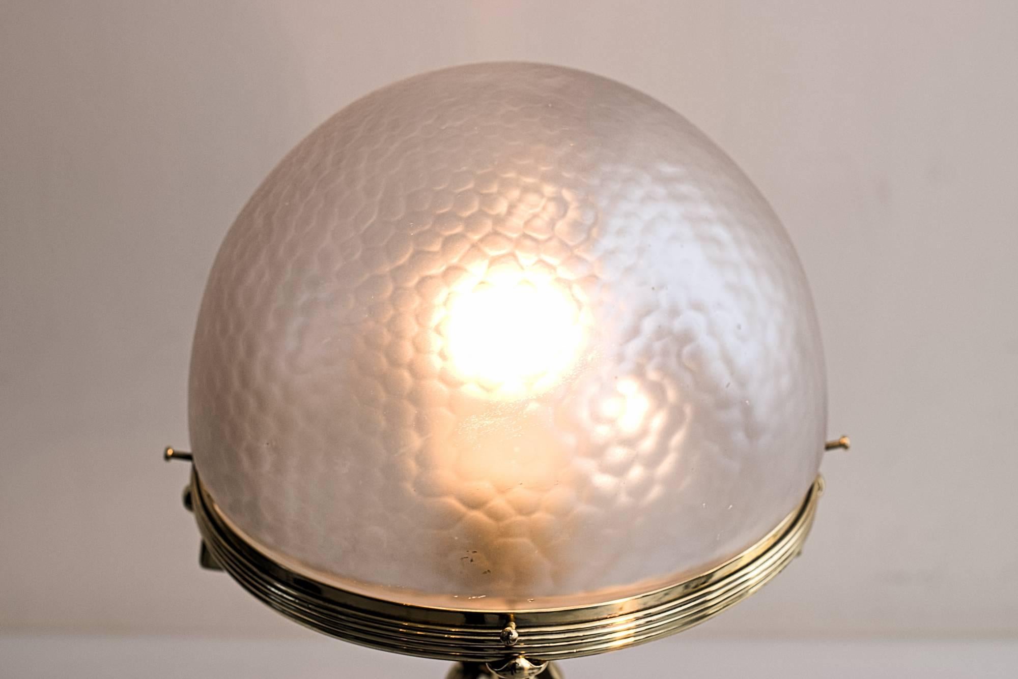 Brass Beautiful Jugendstil Table Lamp with Original Glass